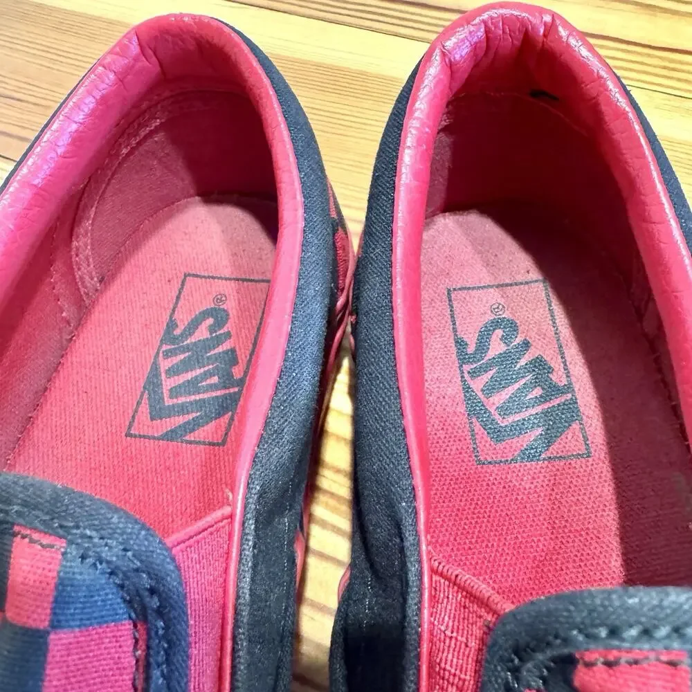 Vans Classic Slip On Checkerboard Red Black Mens 8.5 Womens 10 Skate Flat Shoes